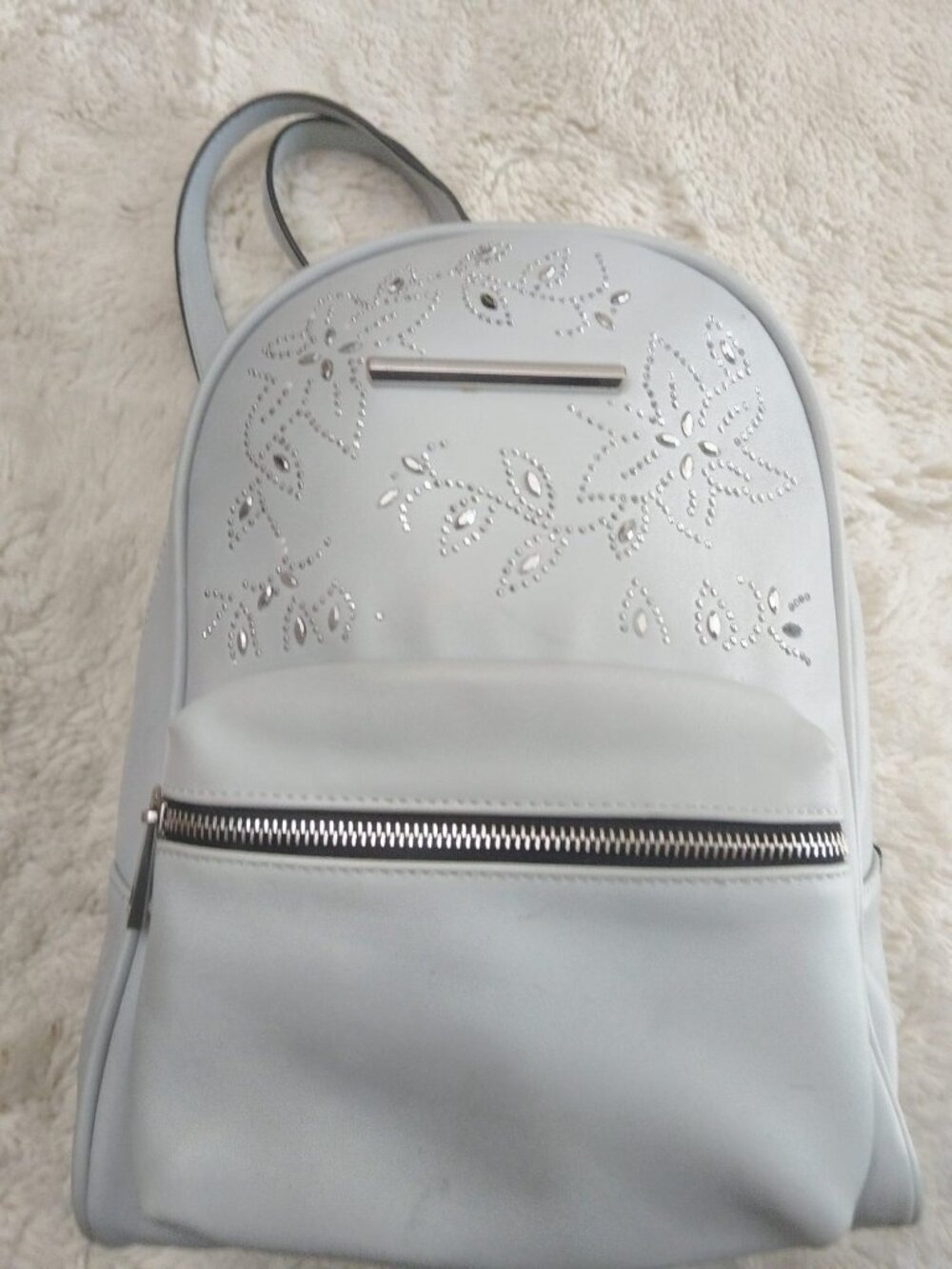 Call It Spring Light Grey Studded Rhinestone Mini Backpack Faux Leather - Picture 3 of 13